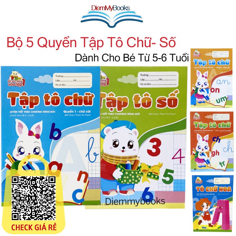 Sách Bộ 5 Quyển Luyện Viết Tập Tô Chữ Số Cho Bé Mẫu Giáo Chuẩn Bị Vào Lớp 1 Từ 4 5 6 Tuổi Có Mã QR Hướng Dẫn Viết