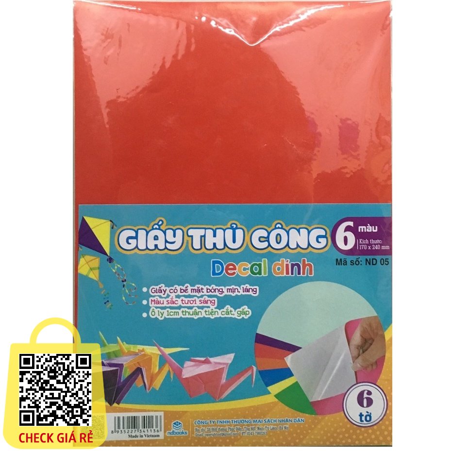 Tập giấy thủ công 06 màu 06 tờ - Có Decal dán sẵn