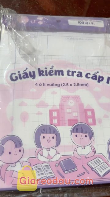 Giảm giá Giấy kiểm tra cấp 1 (4 ô li vuông 15 tờ đôi). Giấy rất đẹp dầy dặn và trắng. Shop đóng bìa cứng rất cẩn. 