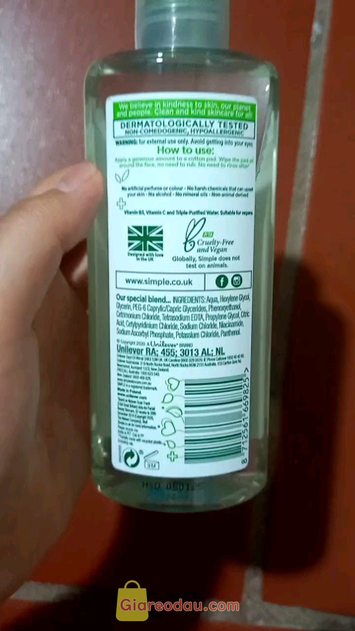 Giảm giá [HB GIFT] Nước tẩy trang Simple Micellar làm sạch trang điểm vượt trội và cấp ẩm tức thì cho da 200ml. Hàng vnam nên giao nhanh nè.sau 2 ngày đã nhận được hàng òi. Sản. 