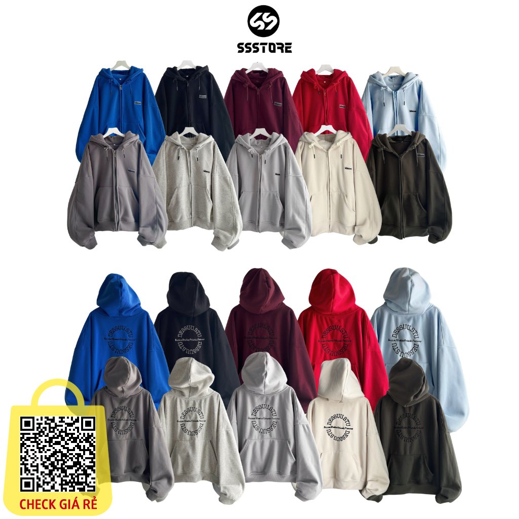 Áo Khoác Hoodie Form Boxy Dessuu Túi Ngược Nhiều Màu Nam Nữ Tay Phồng