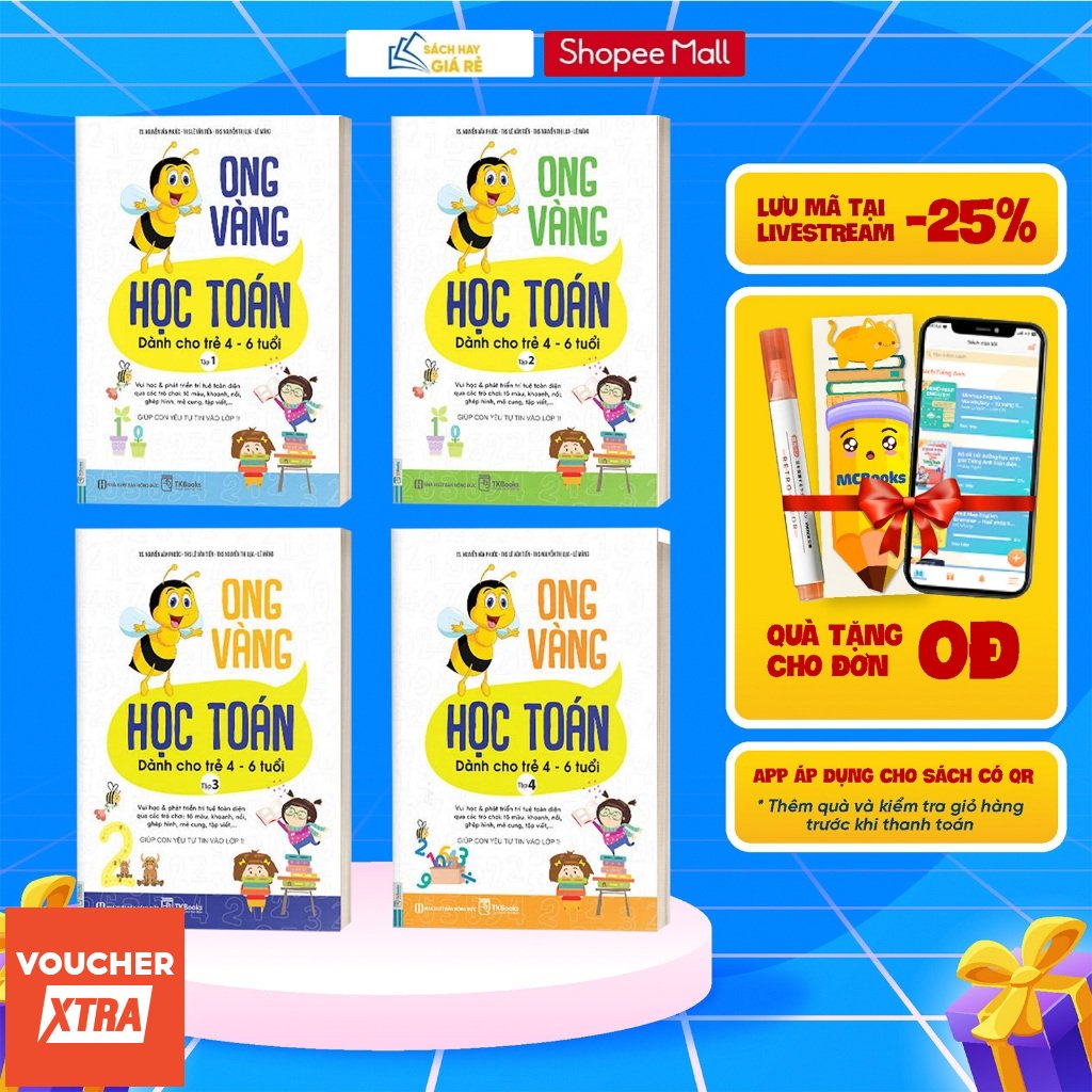 [LIFEMALL9915 - 12% đơn 99K] Combo Sách Ong Vàng Học Toán Dành Cho Trẻ 4-6 tuổi - Học Kèm App Online