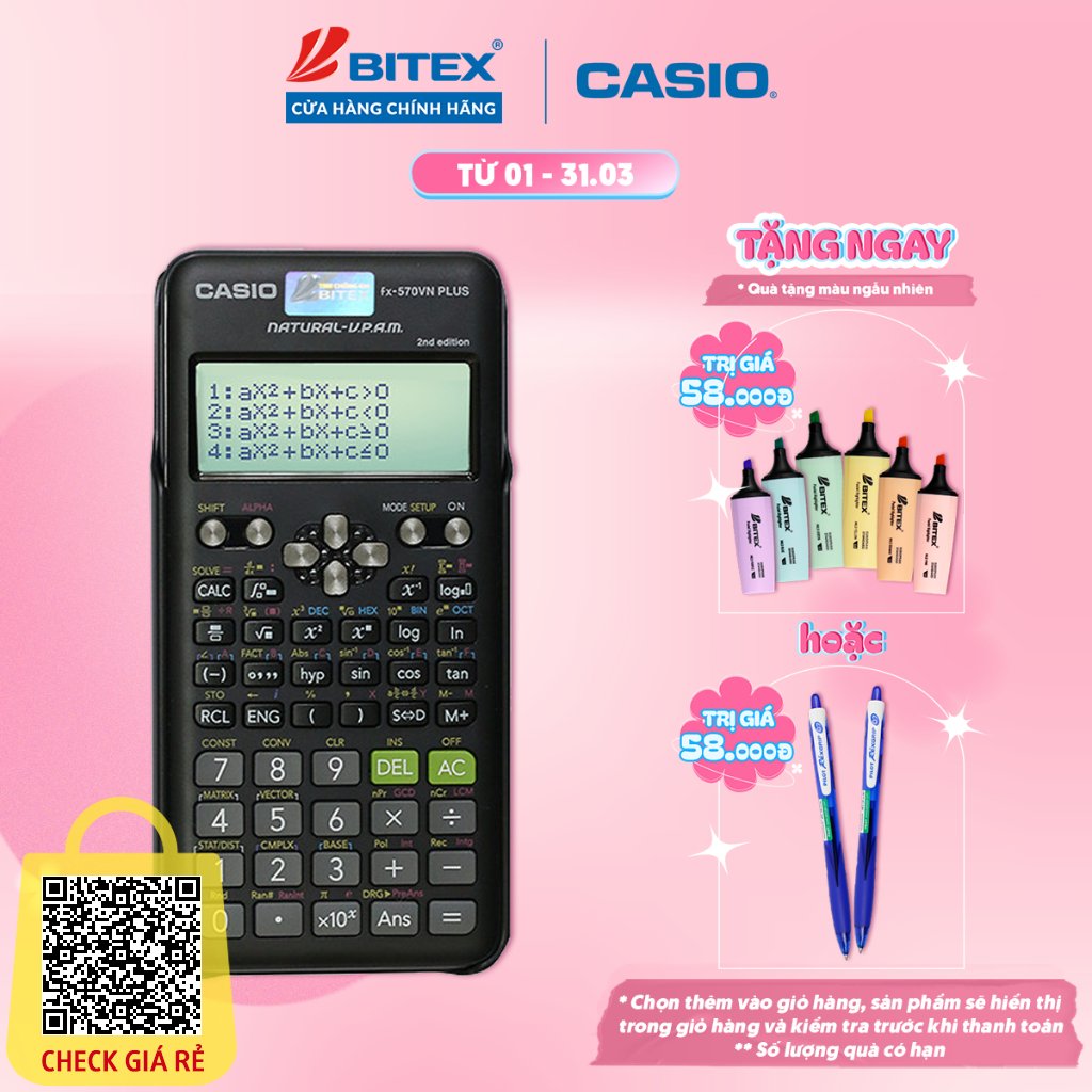 Máy tính Casio FX-570VN Plus New (2nd Edition) dành cho học sinh cấp 2 và cấp 3 chuyên dụng phòng thi và thi đại học